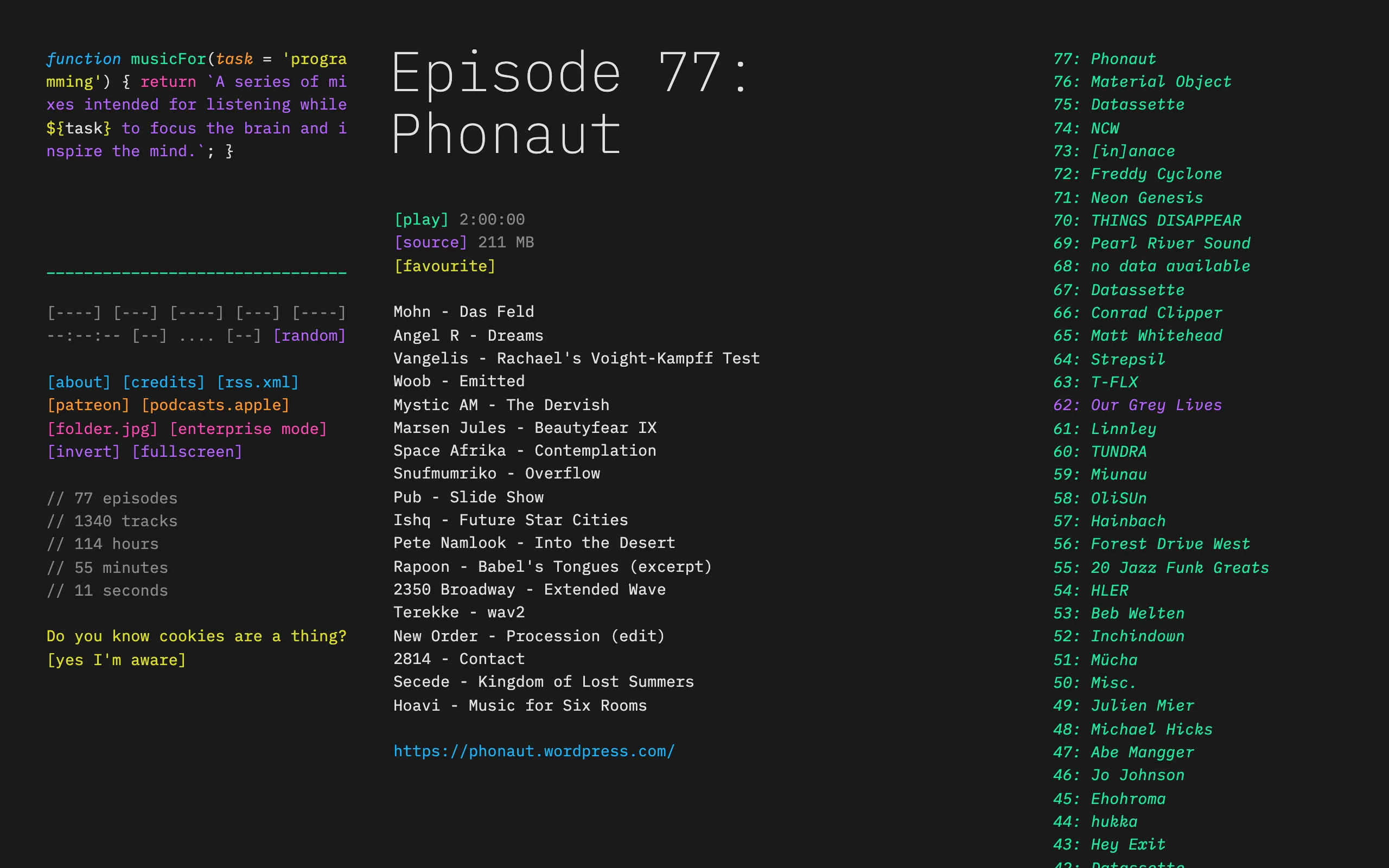 musicForProgramming() homepage