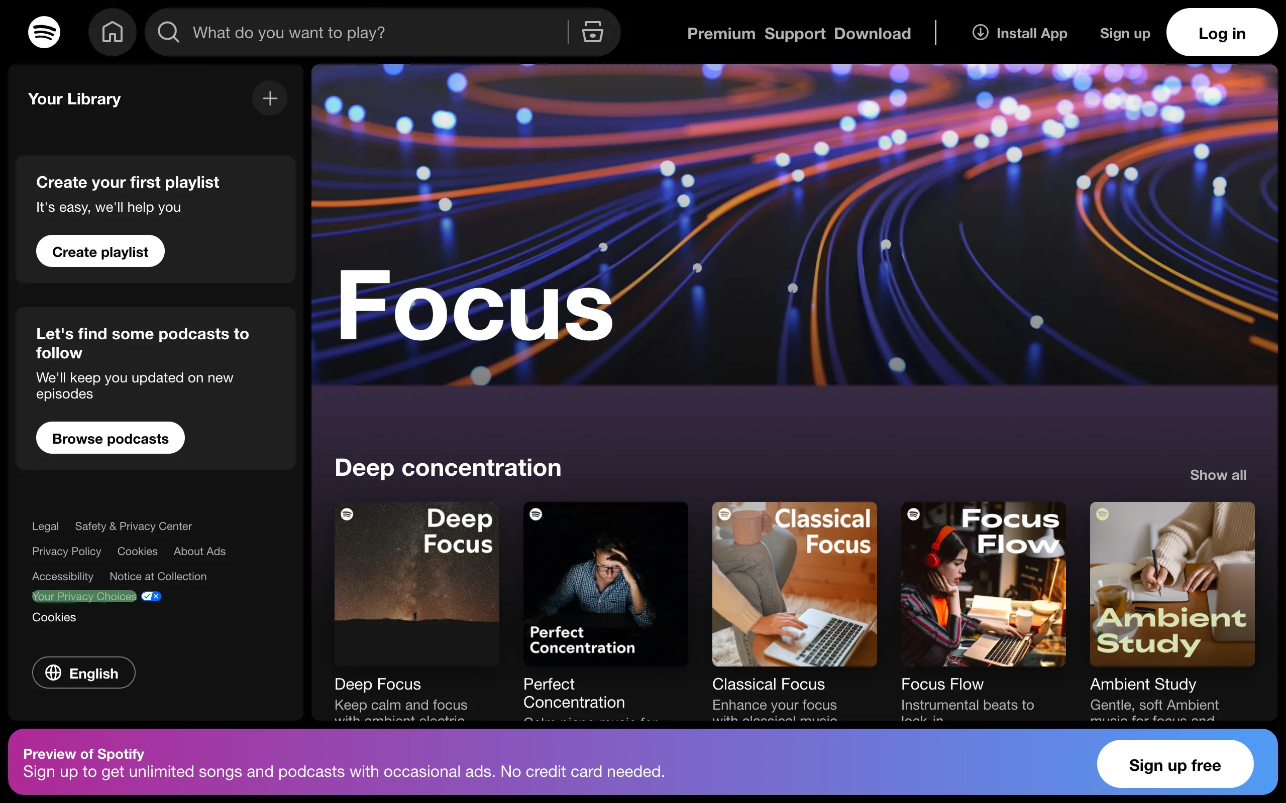 Spotify Focus page
