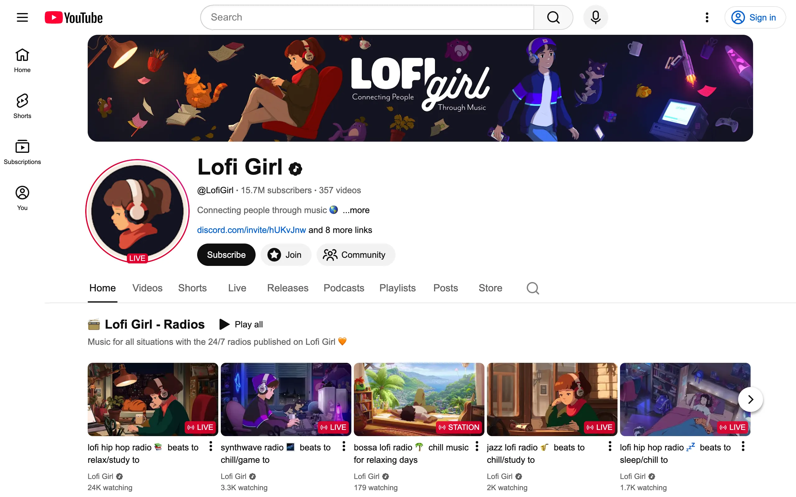 Lofi Girl YouTube channel