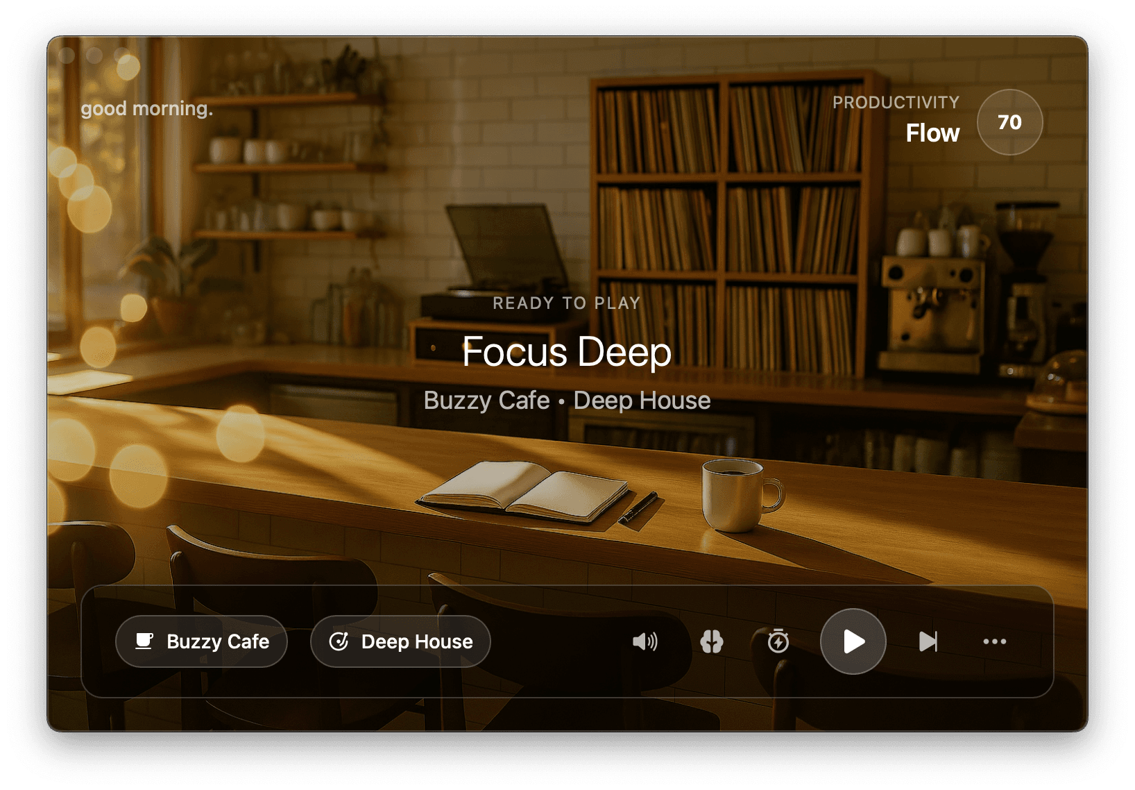 Omix main player with Buzzy Cafe ambient scene